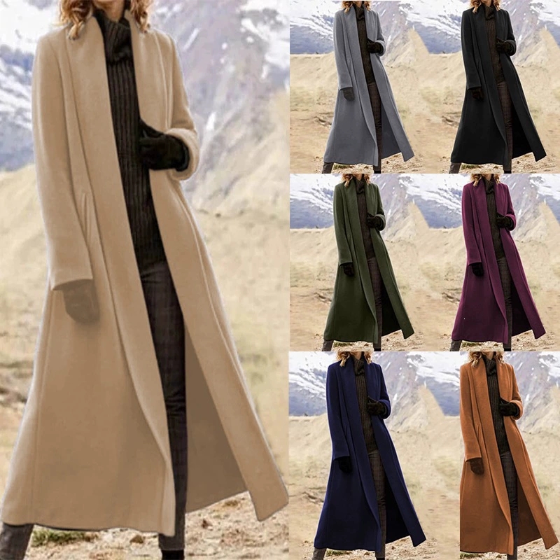 Wool Coat Peacoat - Plus Size Extra Long Woolen Coat