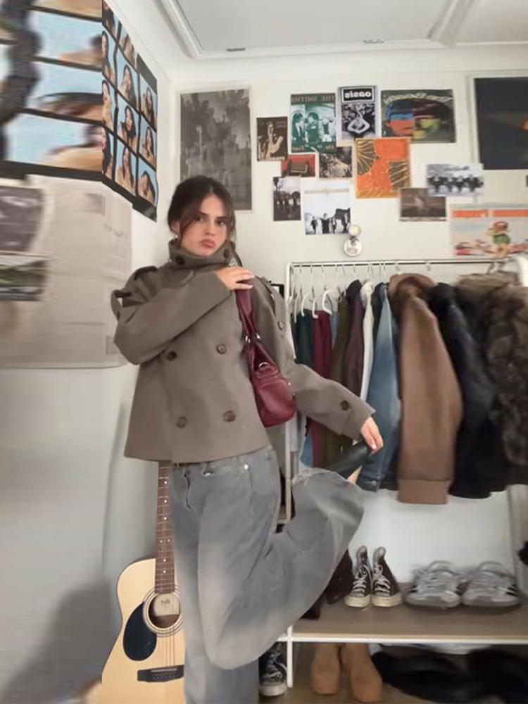 Stand Collar Short Brown Women - đánh giá và giá Wool Coat Peacoat
